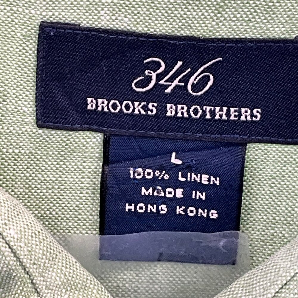 Brooks Brothers 346 Men's 100%‎ Linen Large Green Short Sleeve - Picture 3 of 5